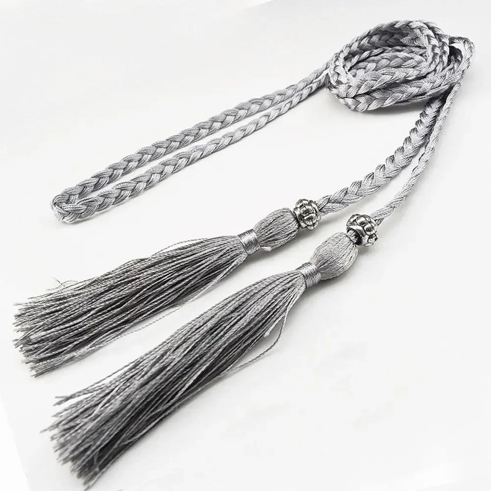 Thin Women Waistband Tassle Bow Dress Tassles Belts Braided Belts Waist Chain Waist Rope