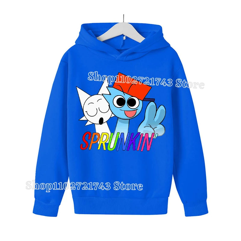Sprunki Thick Hoodie for Children Anime Cartoon Fashion Sweatshirt Boys Girls Autumn Winter Hip Hop Hooded Hoodies Kids Clothes