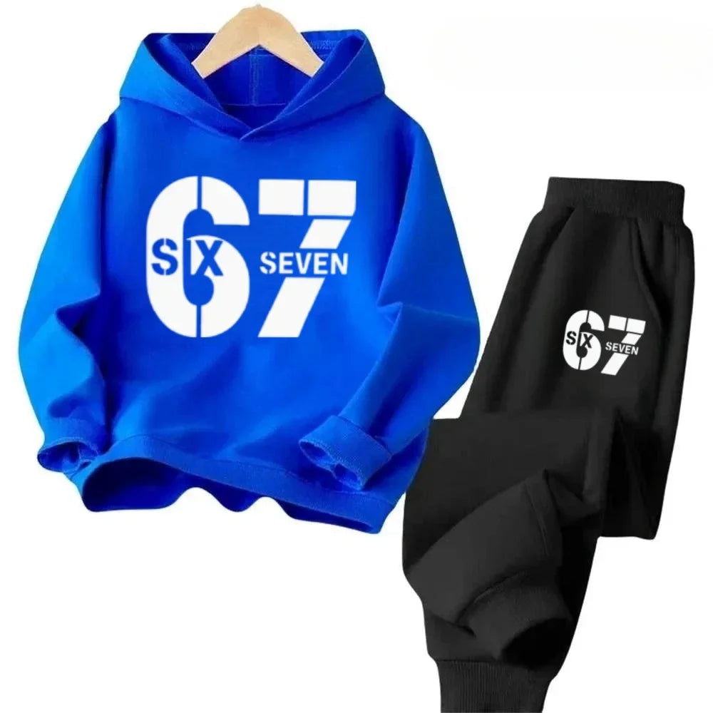 67 Chic Children's Hoodies Set 4-13Y Korean Streetwear Block Tracksuit Fashion Comfortable Kids Sweatshirt 2 Pcs Sets Pant Suit