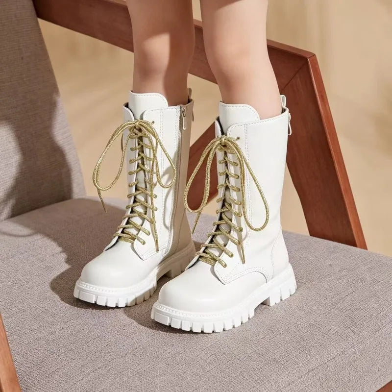 Childrens Fashion Boots 3-18 Years Old Boys Girls Tall Boots Autumn Winter Style British Style Kids Princess Long Boots Shoes