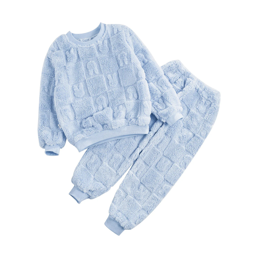 Kids Boys Girls Autumn Winter 2 Piece Pajama Set Long Sleeve Tops and Pants Sleepwear Flannel Casual Homewear Children Outfits