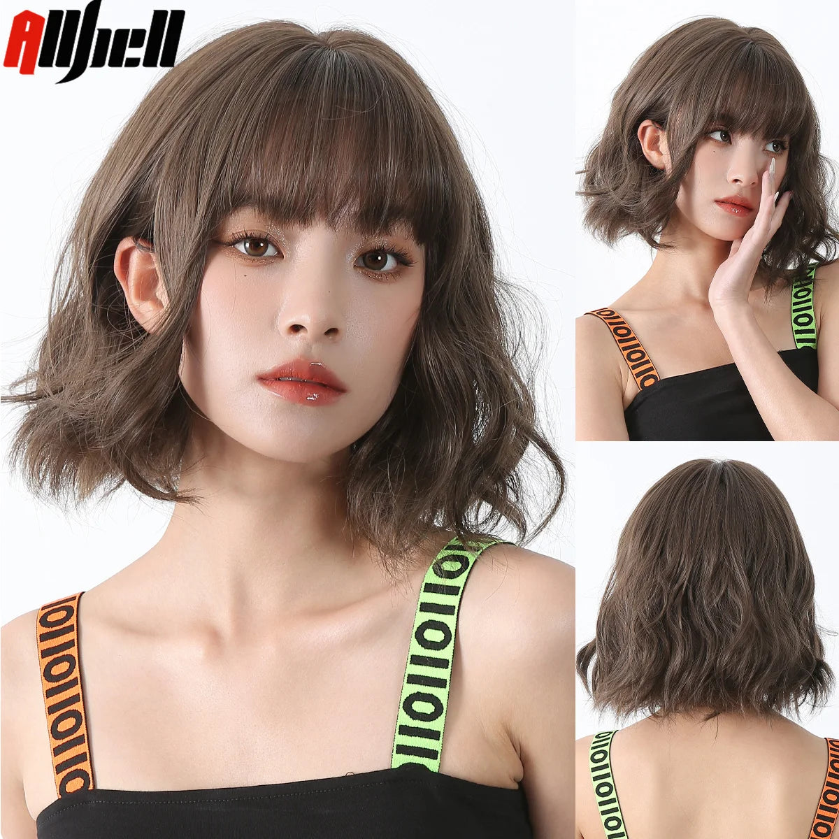 Short Curly Wavy Wigs with Bangs Deep Red Colorful Synthetic Wig Cosplay Hair for Women Party Halloween Hairs High Temperature