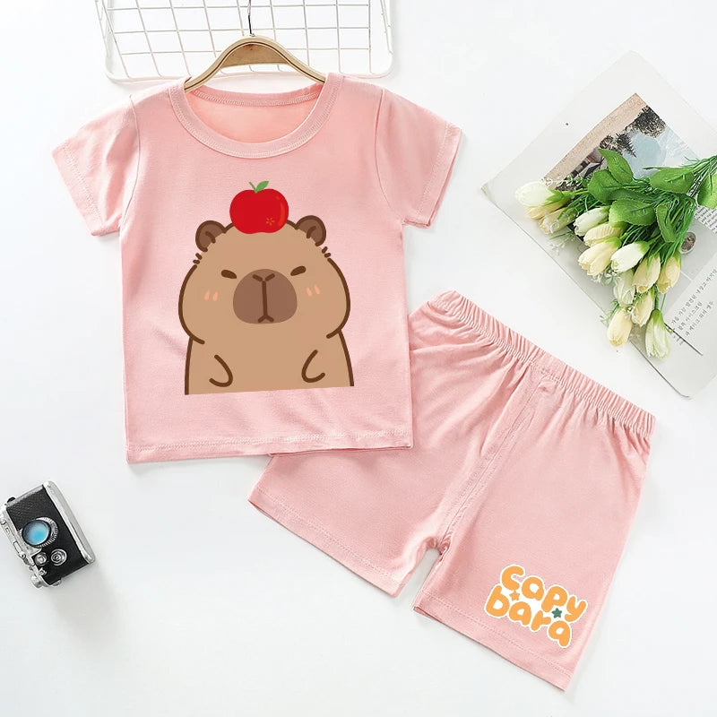 Capybara Kids Pajamas Shorts Set Summer New Capibara Home Clothes Boys Girls Anime Nightwear Pants Children Short Sleeve Gift