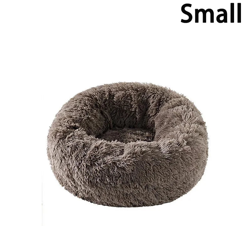 Soft Pet Cat Bed Pad Plush Warm Faux Fur Dog Calm Bed Donut Round Bed Comfortable Sleeping Washable for Small Medium Dog and Cat