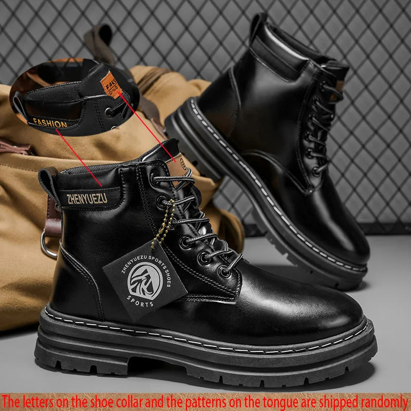 Men's Retro High-Top Boots, Height-Increasing, Non-Slip, Thick-Soled, Wear-Resistant, Windproof and Durable