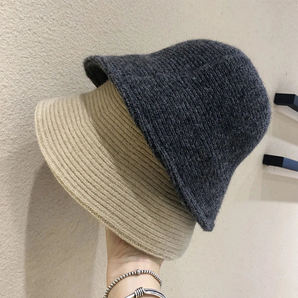 Hip Hop Women Thicken Autumn Knitted Winter Bucket Hat Warm Hats Felt Wool Hat Fishing Cap