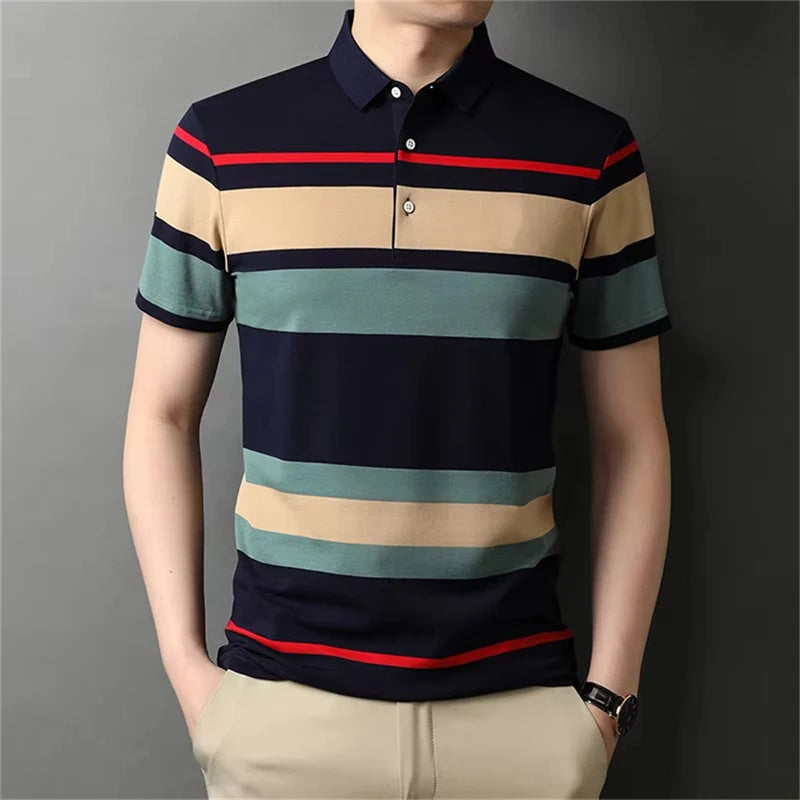 Retro Stripe Graphic Polo Shirts For Men Simple Fashion Daily Wear 3D Printed Father Polo Shirt Casual Breathable Oversized Tops