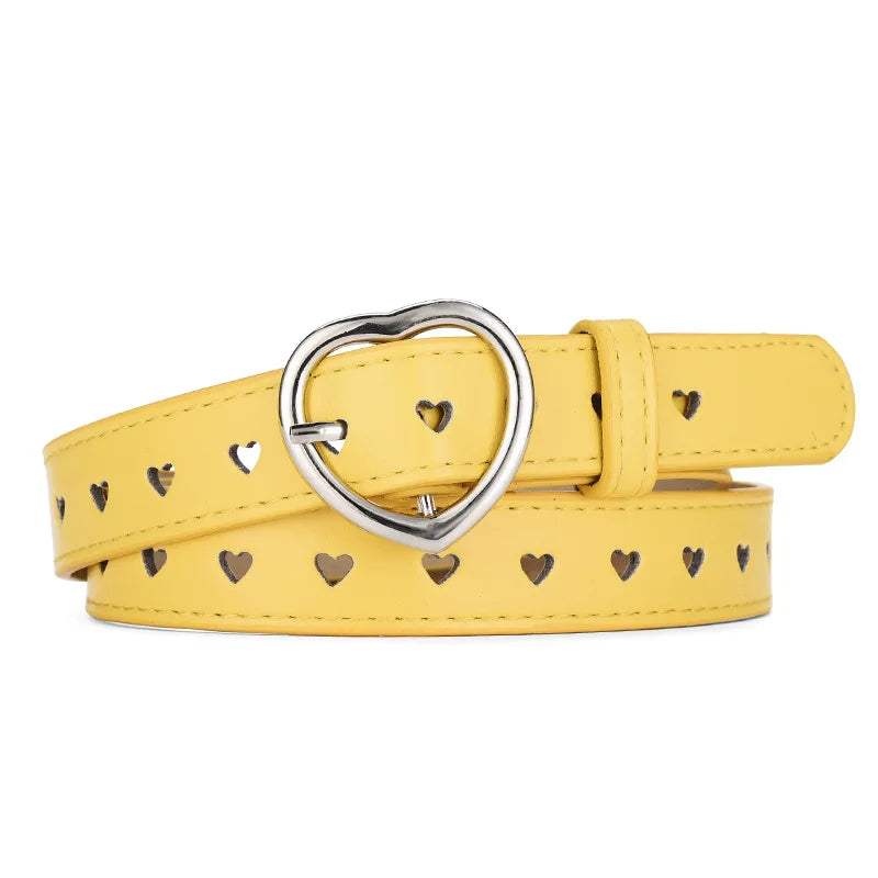 Children Leather Belt Cute Peach Heart Buckle Belts for Girls Solid Color Waistband Korean Fashion Love Heart Eyelet Waist Belt