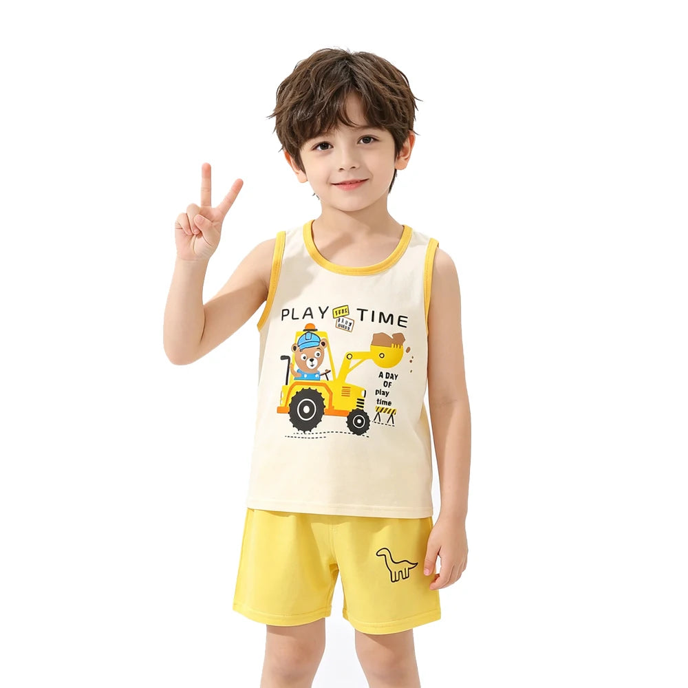 Summer Girls Pajamas Sets Kids Clothes Vest Suit Children Clothing baby Cotton T-Shirts Shorts Tank Top Boys Pyjamas Tank Tops