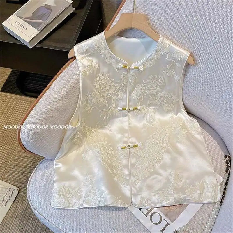 Thin Vest for Women Clothing Ethnic Style Print Vintage Clothes Streetwear Coats Women Jackets Chinese style Casual Summer