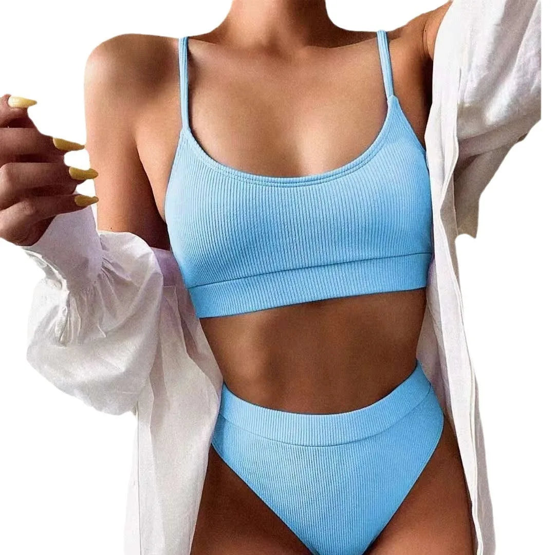 Women High Waisted Bikini Set Color Block Swimsuit 2 Piece High Cut Bathing Suit Cheeky Neon Yellow Swimwear Beach Bathing Suit