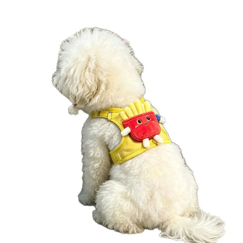 Pet Collars Hamburger Shape Dog Leash Small Dog Cute Chest Back Plush Cartoon Vest Type Dog Walking Leash Puppy Chain Harnesses