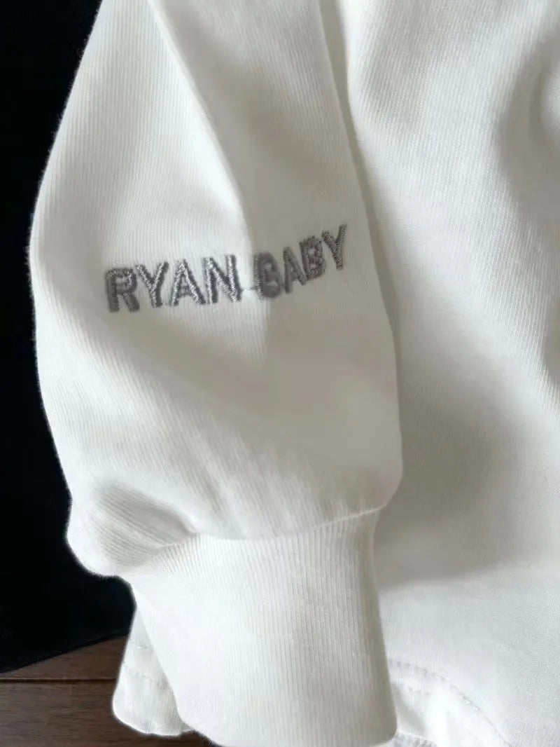 Kid Boy Girl Solid Color Sweatshirt Letter Embroidery Children Daily Long Sleeves Comfortable Wear Combed Cotton Top Fashion