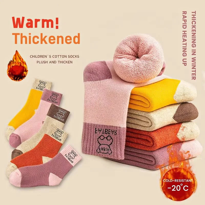 Children Winter Socks Boys Girls Socks 5 Pairs  Warm Cotton Solid Socks Kids Thicken Sock