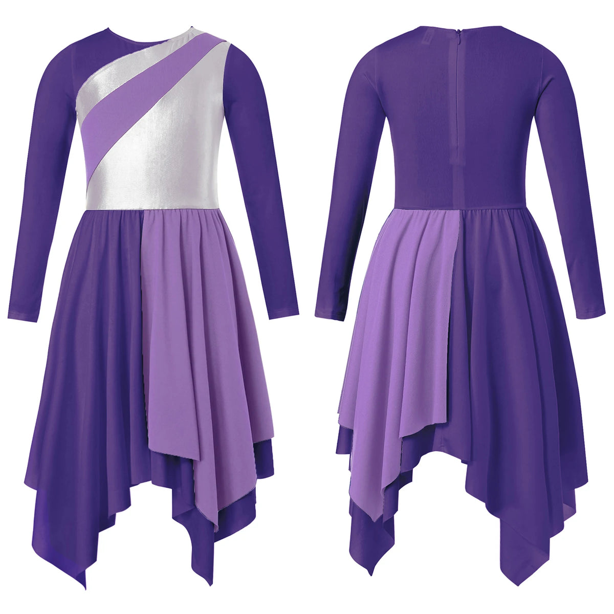 Kids Girls Modern Lyrical Dance Dress Liturgical Worship Praise Church Choir Robe Shiny Sequins Bodice Sheer Mesh Tunic Dresses