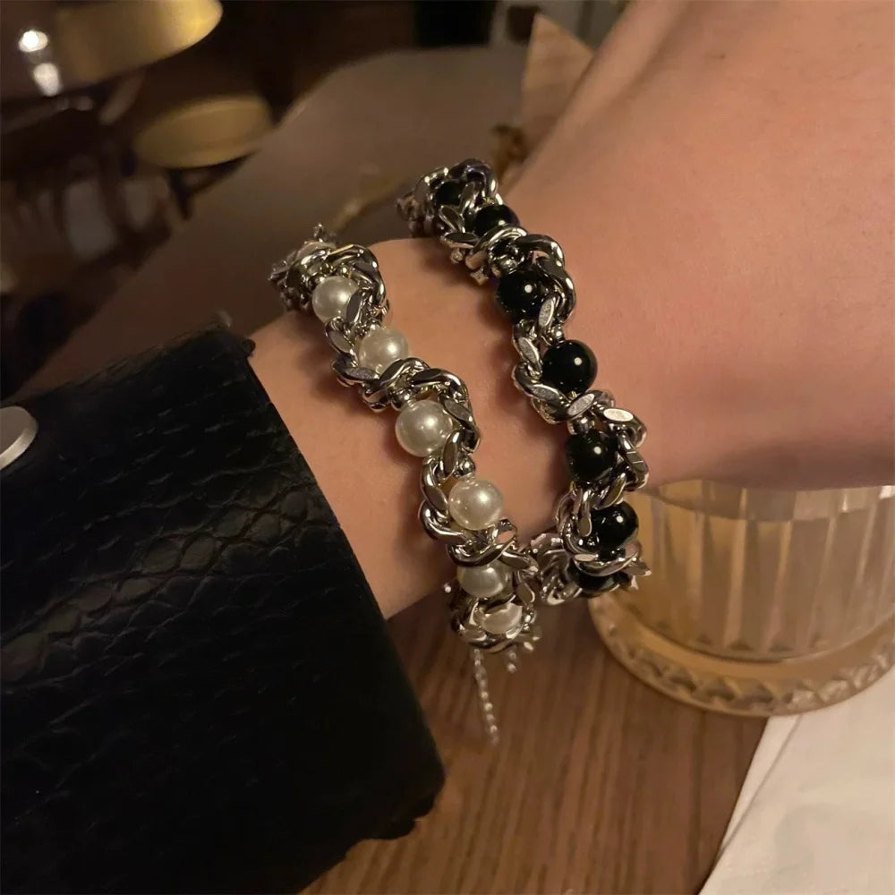 Stainless Steel Beaded Chain Bracelet For Women Men Trend Silver Color Y2K Hip Hop Jewelry Gift Friends Lovers Accessories