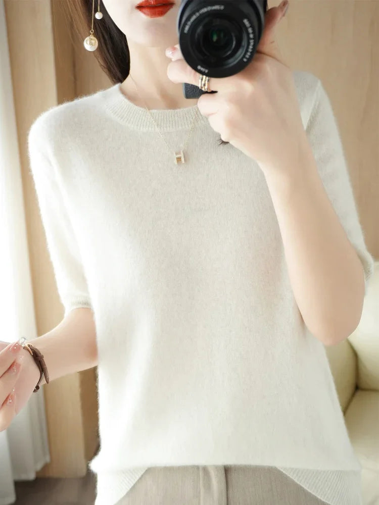 Spring Summer Women Sweaters Short Sleeves O-neck Bottoming Shirts Knitwear 2024 Summer Knit Tops Pullovers Korean Jumpers