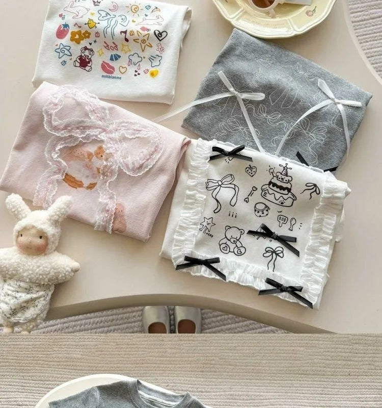 2026 New Summer Kids T Shirts 2-7T Cute Cartoon Printed Baby Girls Short Sleeve Tee Versatile Children Clothes Cotton Tops