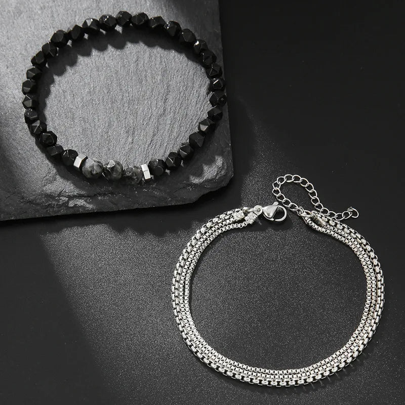 2pcs/Set Fashion Beaded Bracelets for Men And Women with Stone Charm Jewelry Set Best Gift Ideas