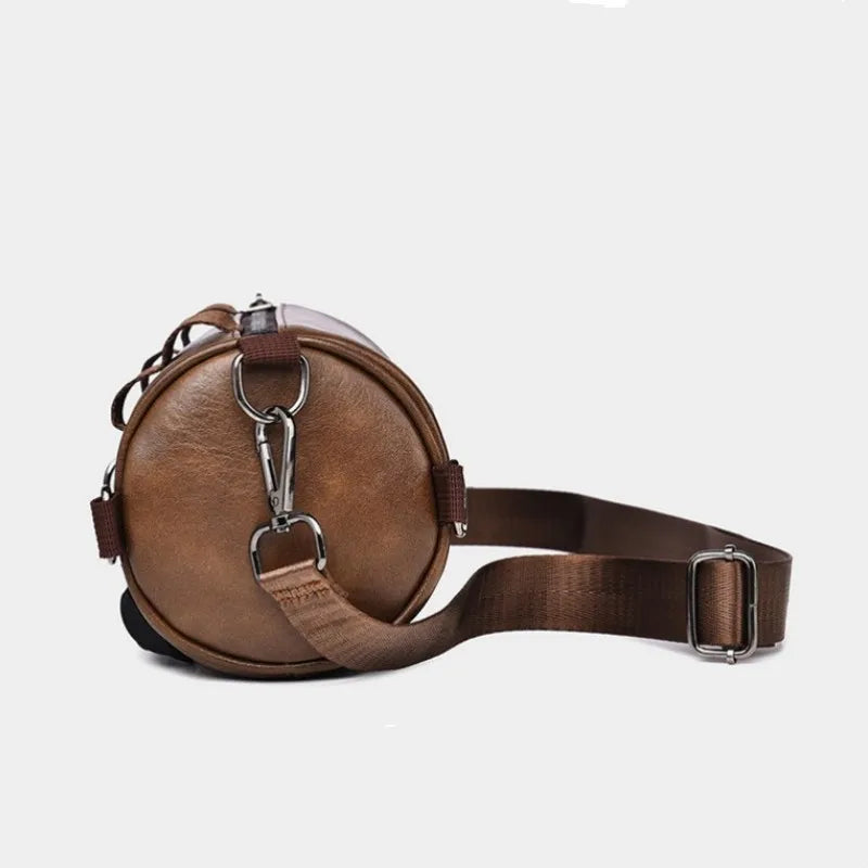 Fashion PU Leather Crossbody Shoulder Bag for Men Bucket Shoulder Bag Men‘s Casual Barrel Handbags Male Circular Messenger Bags