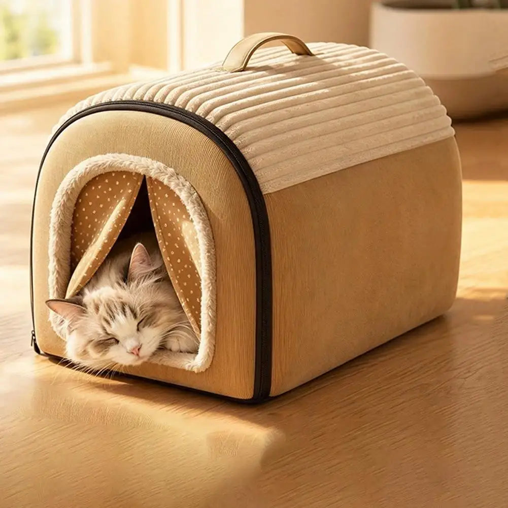 Winter Enclosed Pet Bed Thickened Portable Dog House & Cat Tent with Washable Bedding Needed Bed for Small Medium Large Dogs