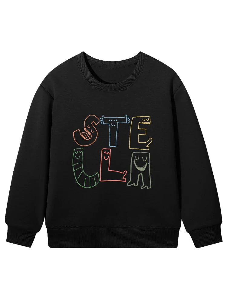 cute Boys sweatshirt Children winter clothing 2026 New cotton fun print long sleeves Kids pullover Cartoon letter Hoodie sweater