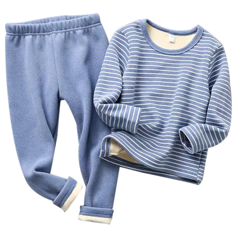 Kids Thermal Underwear Set Fleece Lined Winter Pajamas Boys Girls Warm Two Piece Outfit