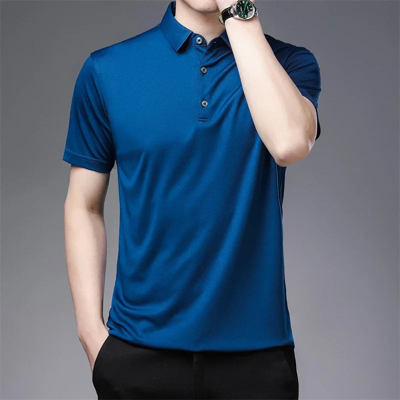 2026 Men's New Solid Color Business Casual POLO Shirt Summer Fashion Casual Short Sleeve Comfortable and Breathable Top