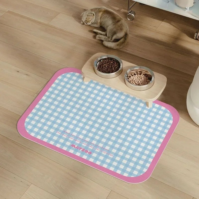 Pet Feeding Mat for Cats Dogs Dirt-Resistant Scratch-Proof Spill-Proof  Checkered Non-Slip Easy To Clean Food Water Bowl Mat