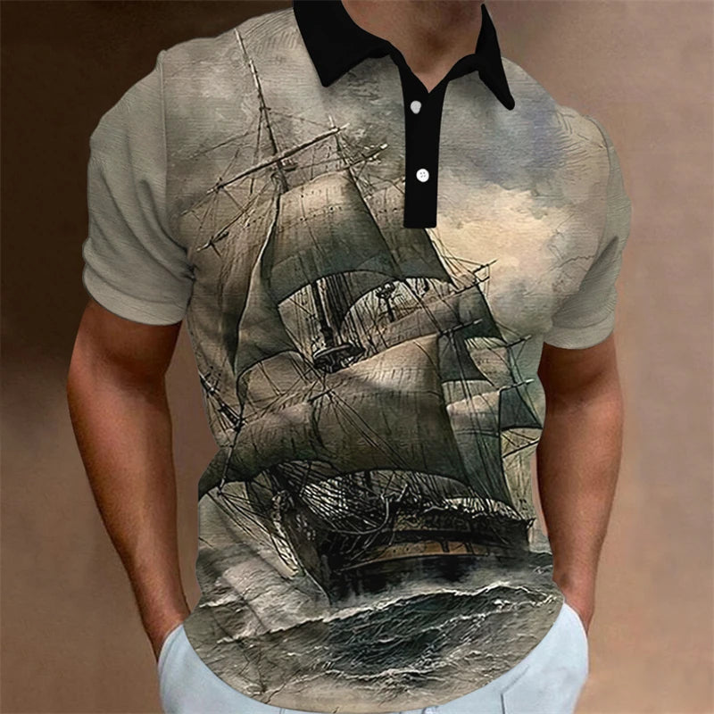 Vintage Man Polo Shirts 3D Sailing Print Summer Short-Sleeve Clothing Men Casual Streetwear Fashion Loose Men' Daily Wear New