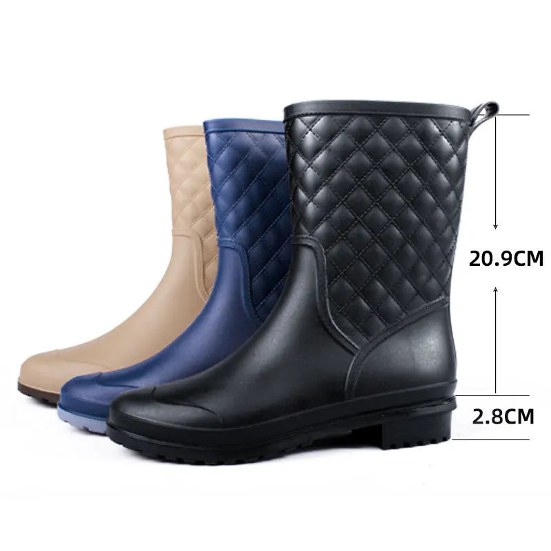 2025 New Women Rain Boots Fashion Non-Slip Women Boots Plaid Casual Rubber Shoes Comfor Wear-resistant Women's Waterproof Shoes