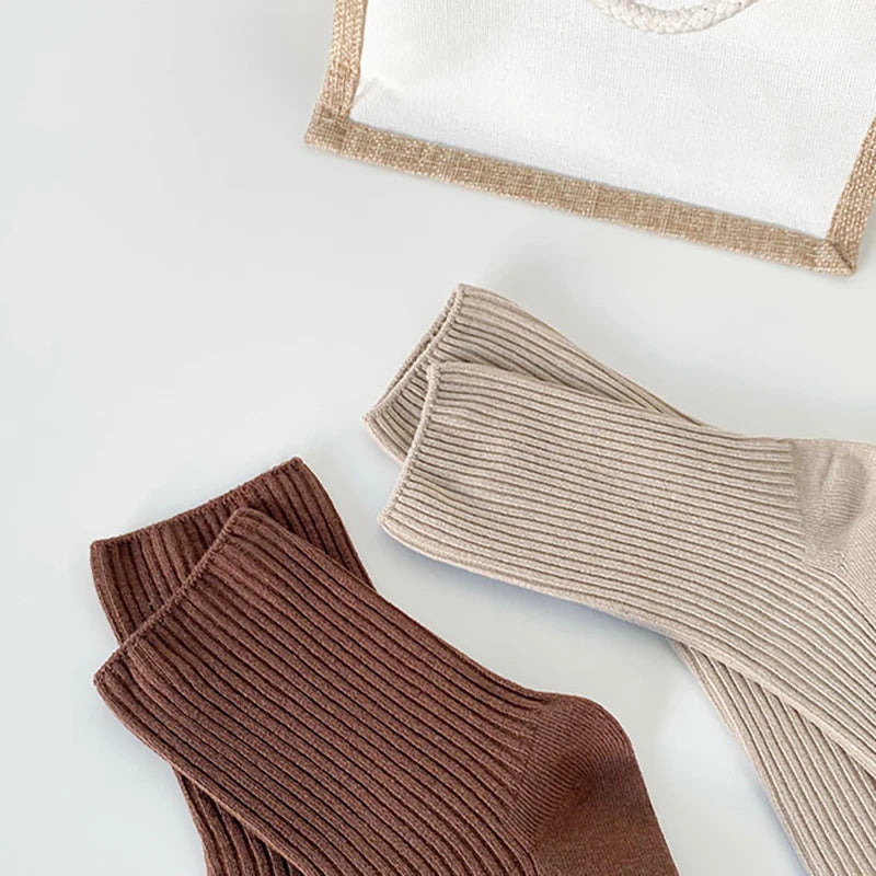 5Pairs Solid Color Women Mid Length Socks  Women's Casual Cotton Socks Autumn Simple Women's Medium Length Socks