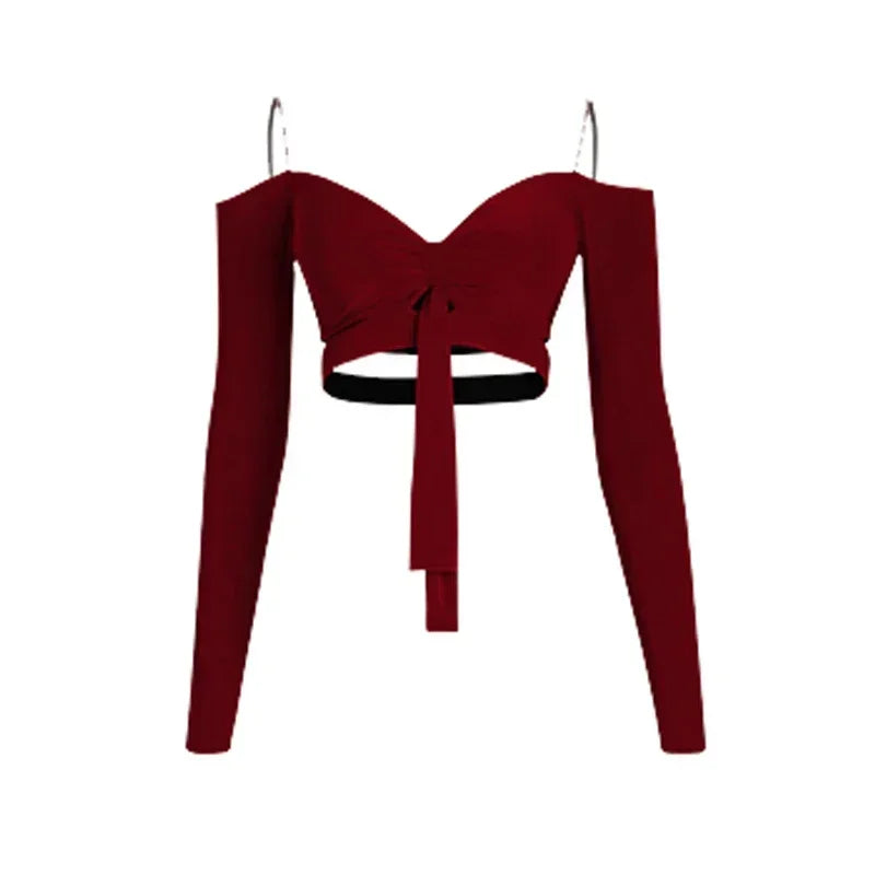 Kids Latin Dance Clothes for Girls Long SLeeves Short Top Skirt Rumba Samba Performance Competition Dress Burgundy Dress Suit