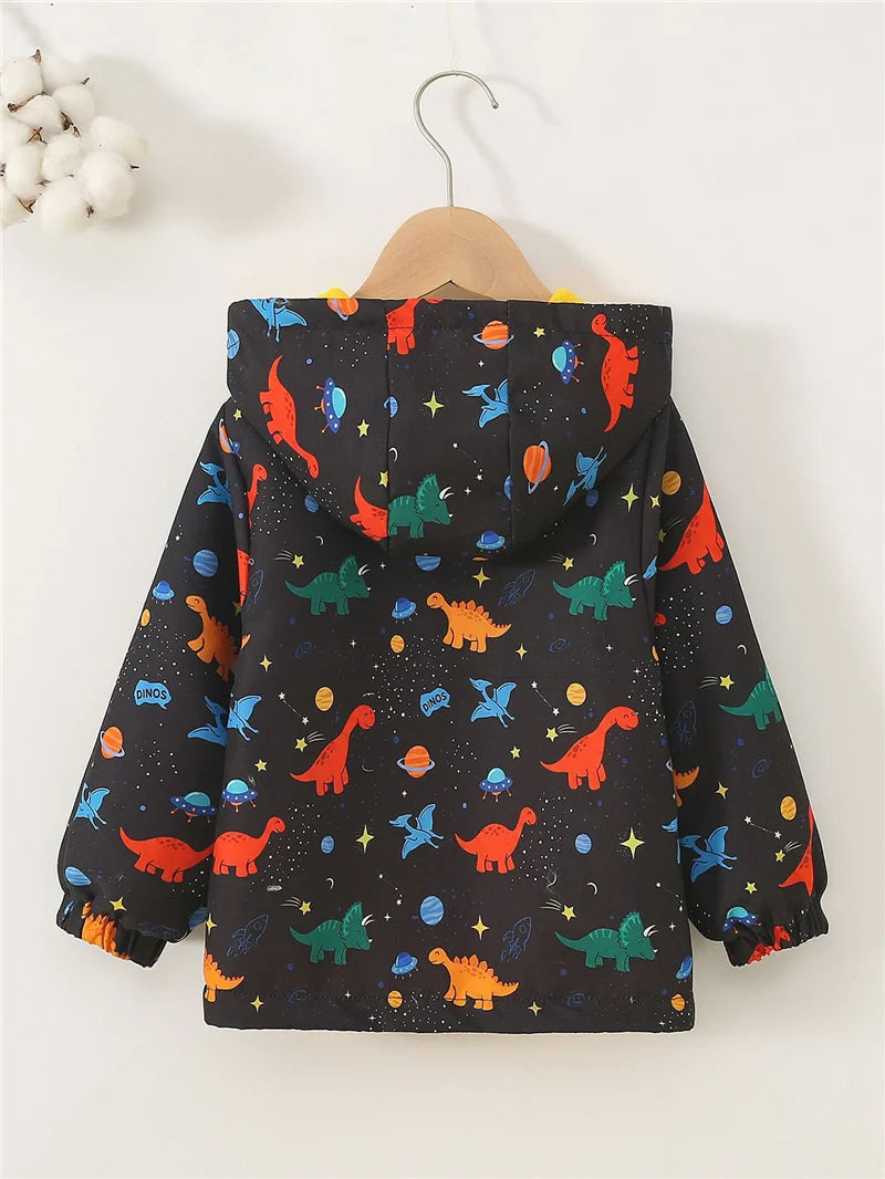 Kids Thick Warm Jackets Autumn Winter Boys Girls Fleece Hooded Coats Cartoon Dinosaur Windbreaker Outerwear Children Clothes