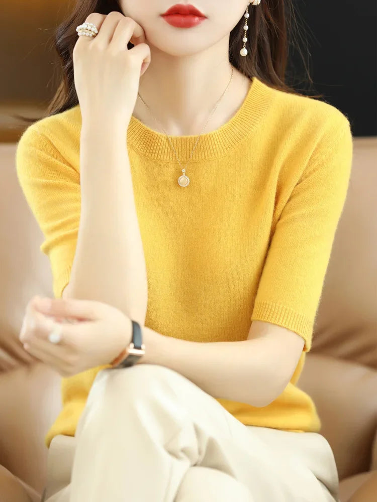 Spring Summer Women Sweaters Short Sleeves O-neck Bottoming Shirts Knitwear 2024 Summer Knit Tops Pullovers Korean Jumpers