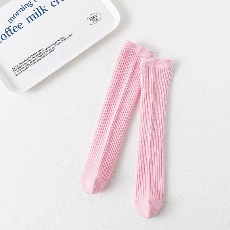 Solid Color Knitted Long Socks for Boy Girls Candy Color Knee High Socks Toddler Spring Autumn Soft Cotton Kids School Stockings