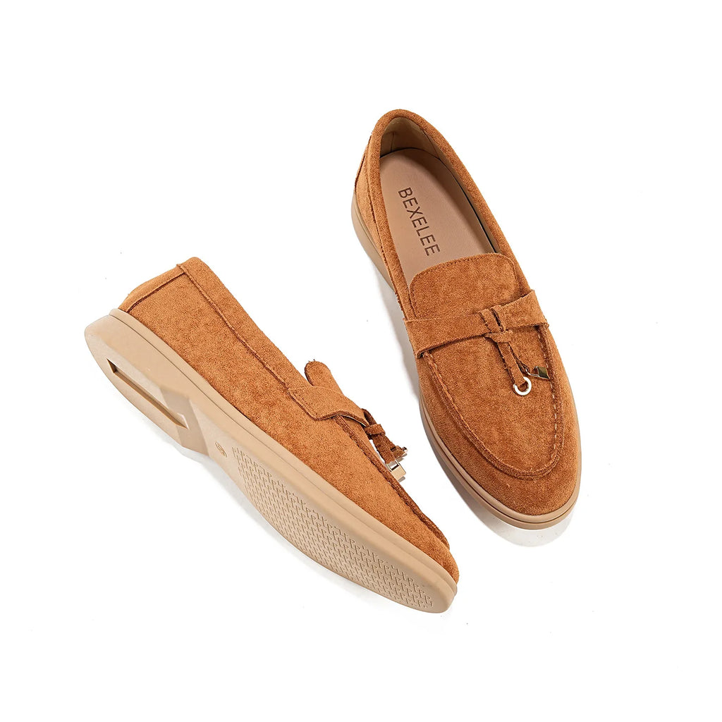 Designer Shoes for Women Suede Leather Slip-on Loafers Girl Fashion Flat Boat Shoes