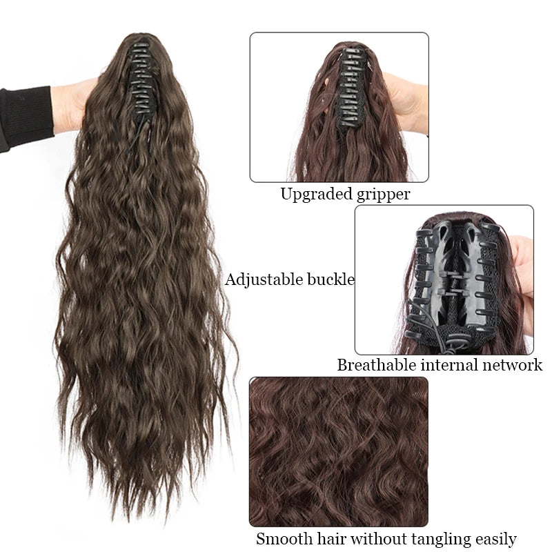 Women's Synthetic Wig with Clip-on Water Ripple And Corn Whisker Ponytail Hairpiece Easy to Wear