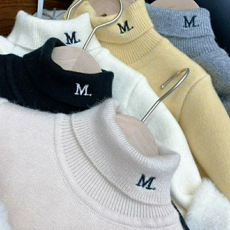 Autumn Winter Fashion High Neck Pullover Long Sleeve Sweaters for Kids Linen Fashion Warm Thicken Children's Clothing Solid Tops