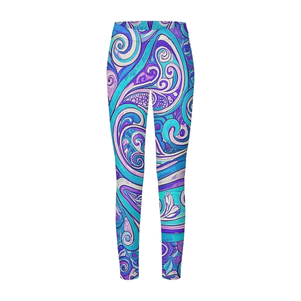 Women High-Waisted Vintage Paisley Print Sports Leggings Full Length Athletic Pants for Yoga Fitness and Casual Boho Chic Wear