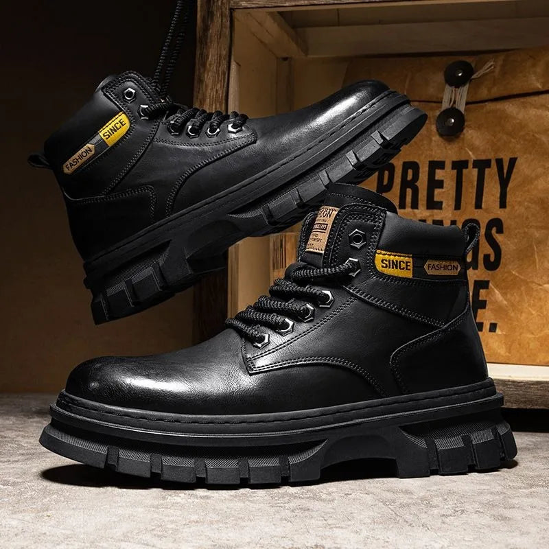 Vintage Men Platform Ankle Boots Autumn Winter British Chelsea Leather Boots Outdoor Non Slip Warm Casual Work Boot Botas Hombre