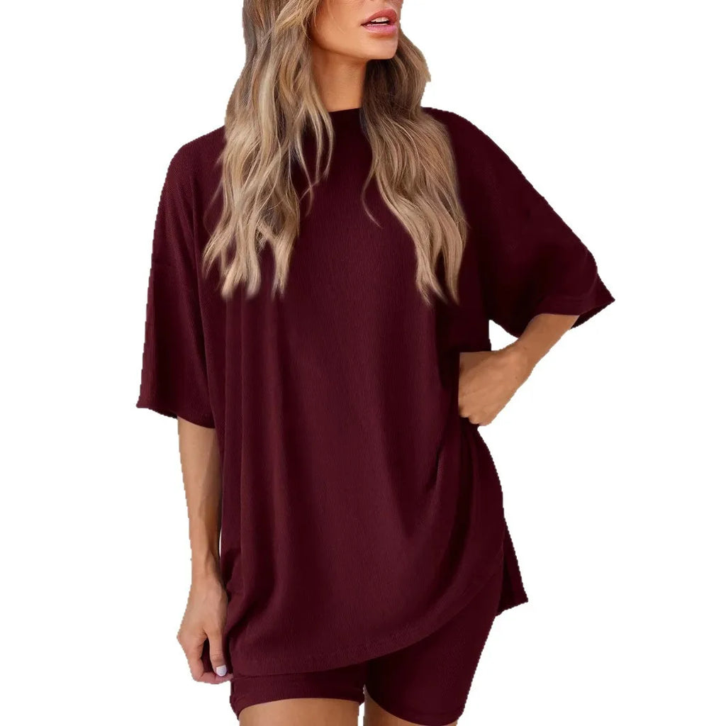 2026 Summer Solid Color Pajama Set for Women Loose Slimming Casual Style Home and Outdoor Wear