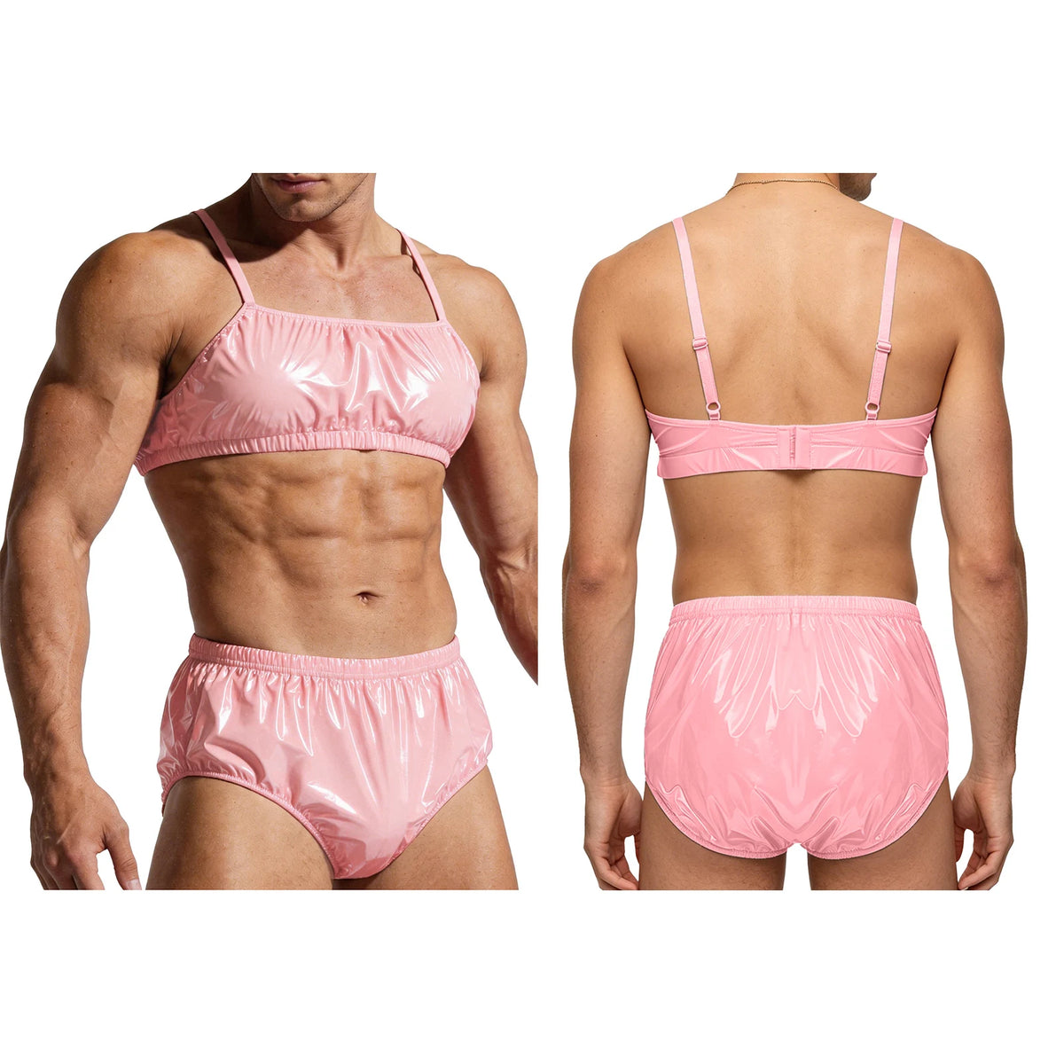 Mens 2 Piece Bathing Suit Waterproof Bikini Sets Adjustable Straps Cropped Cami Top with Briefs Swim Bottoms Swimsuit Beachwear