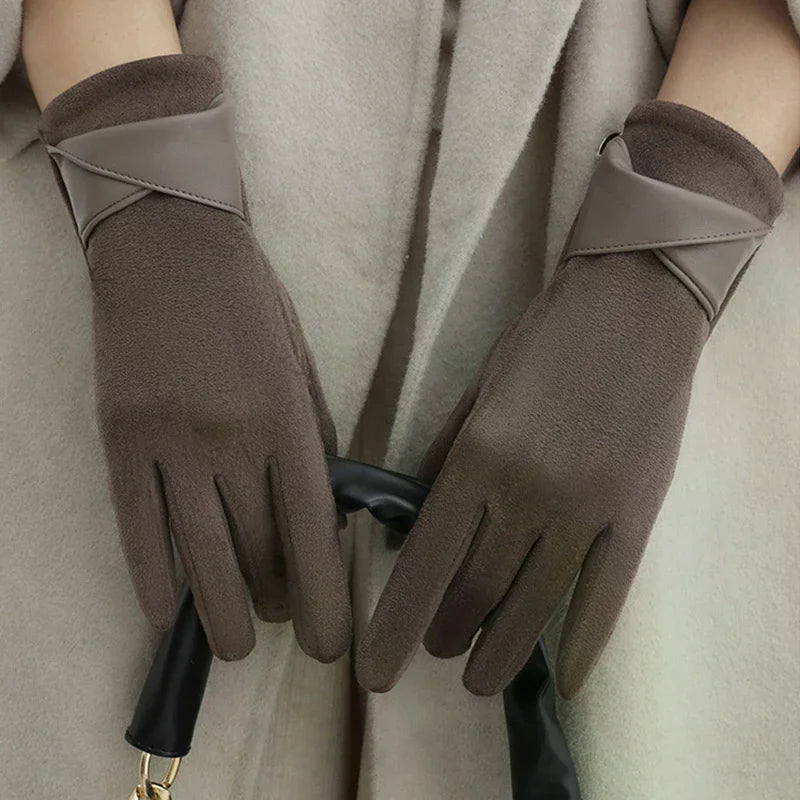 1 Pair Suede Gloves For Women Winter Velvet Gloves Elegant Touch Screen Gloves Riding Driving Keep Warm Outdoor Christmas Gift