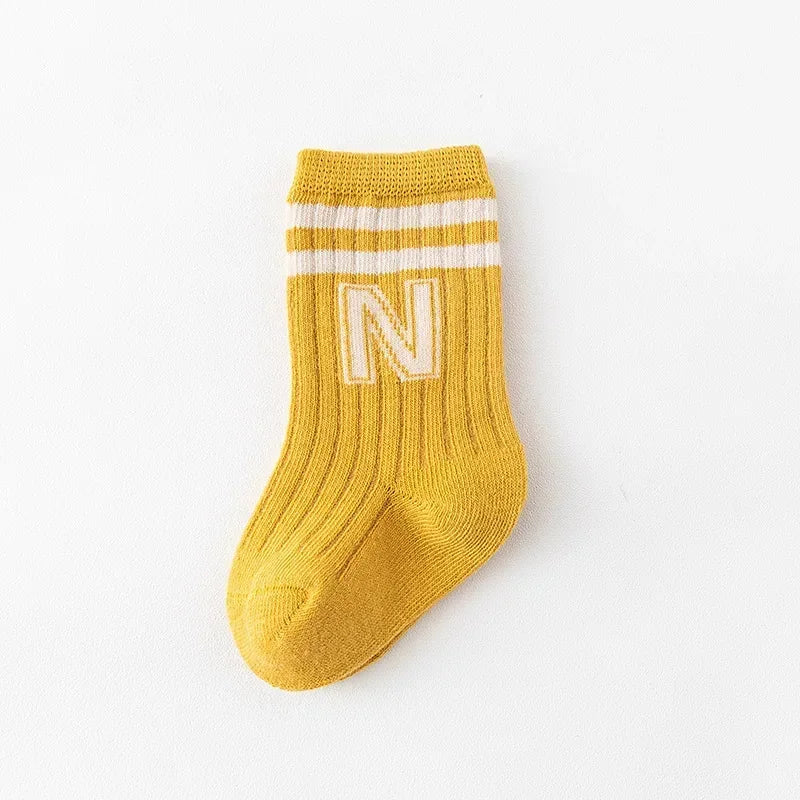 Korean Kids Knit Soft Fashion Letter Socks Baby Middle Tube Stockings Long Socks for Infant Toddler Boys Girls Casual Socks