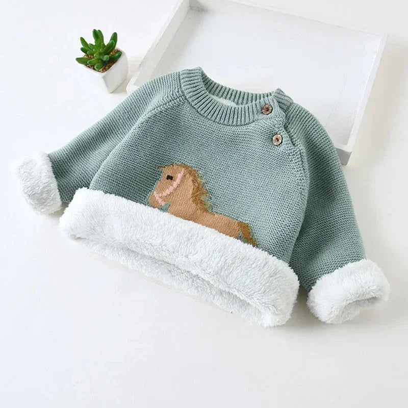 Plus Velvet Thick Baby Children Sweaters Cold Winter Soft Cotton Boys Knitwear Pullover Girls Sweater Toddler Kids Clothes Coats