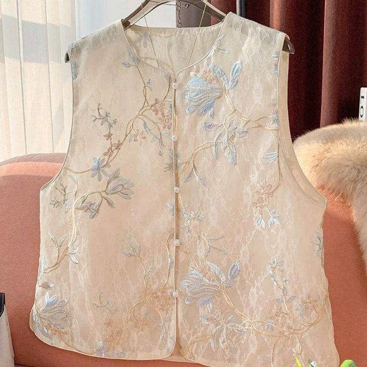 Thin Vest for Women Clothing Ethnic Style Print Vintage Clothes Streetwear Coats Women Jackets Chinese style Casual Summer