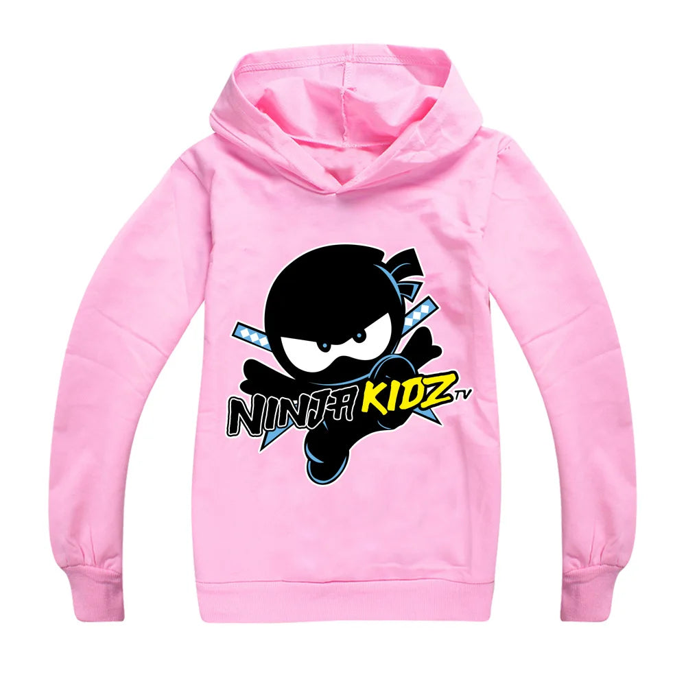 Kids Funny NINJA KIDZ Hoodies Boys Casual T Shirt Cartoon Long Sleeve Children T-Shirts Spring fall Girls Tops Children Clothes