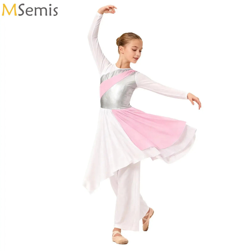 Kids Girls Liturgical Praise Dress Lyrical Dance Performance Costumes Children Church Choir Worship Ballroom Dancing Dancewear