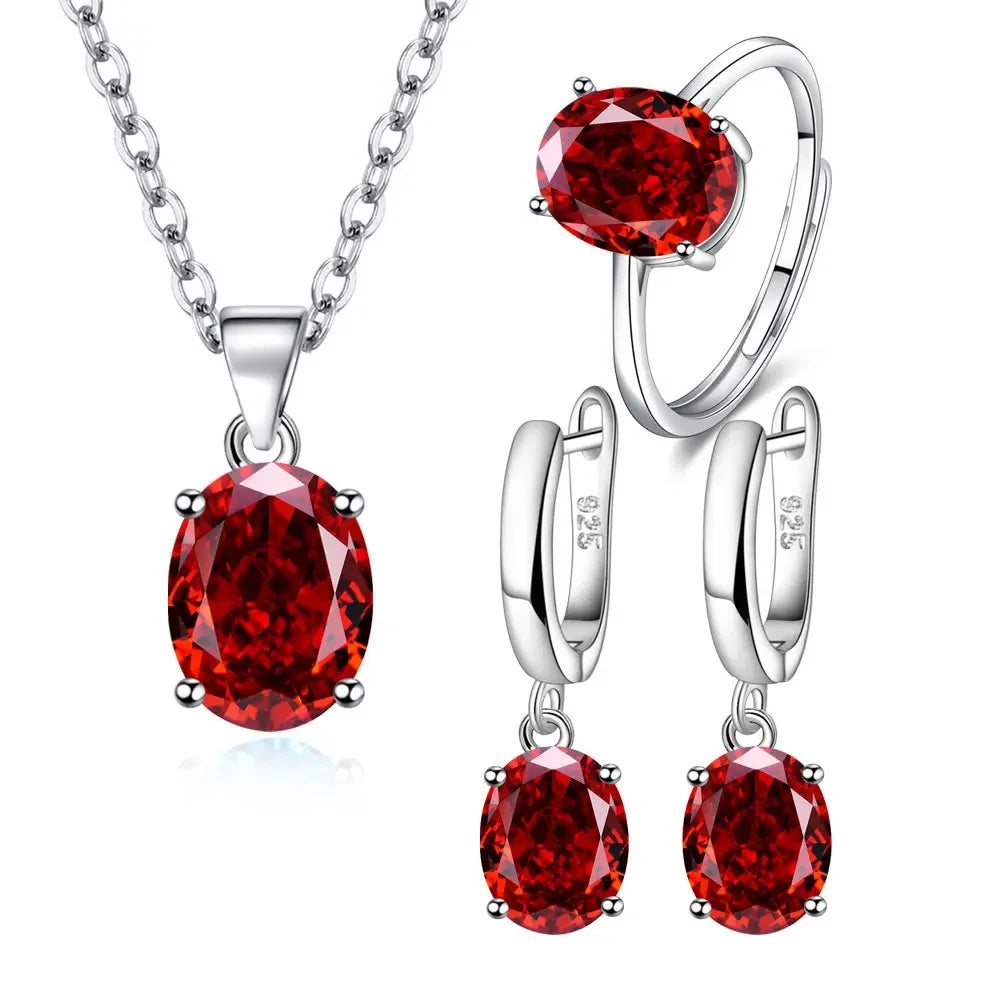 925 Sterling Silver Jewelry Sets For Women Ellipse Zircon Ring Necklace Earrings Luxury Accessories Offers